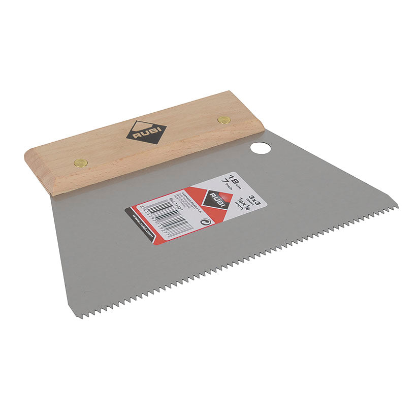 Trowel-comb 18cm. 3x3mm. triangular. Rubi.