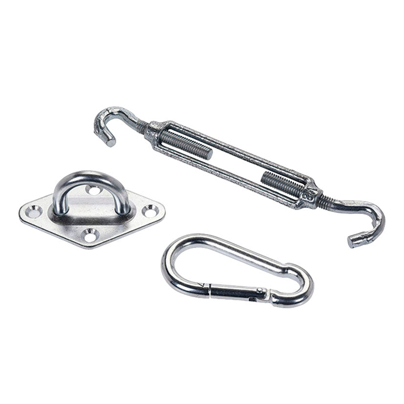 Tensioner + carabiner + awning bracket