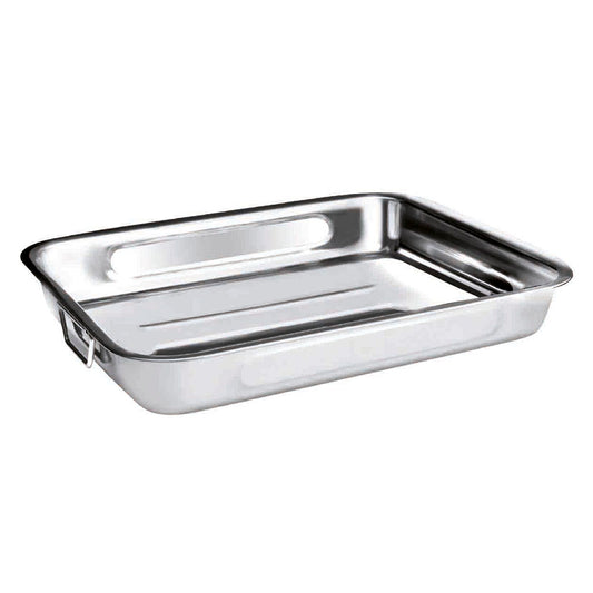 Stainless steel roasting pan with handles