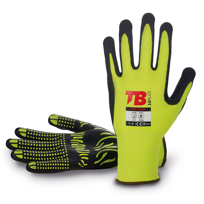 Nitrile/cotton glove, yellow/black