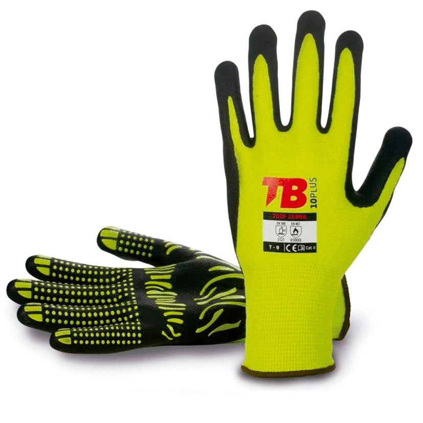 Nitrile/cotton glove, yellow/black